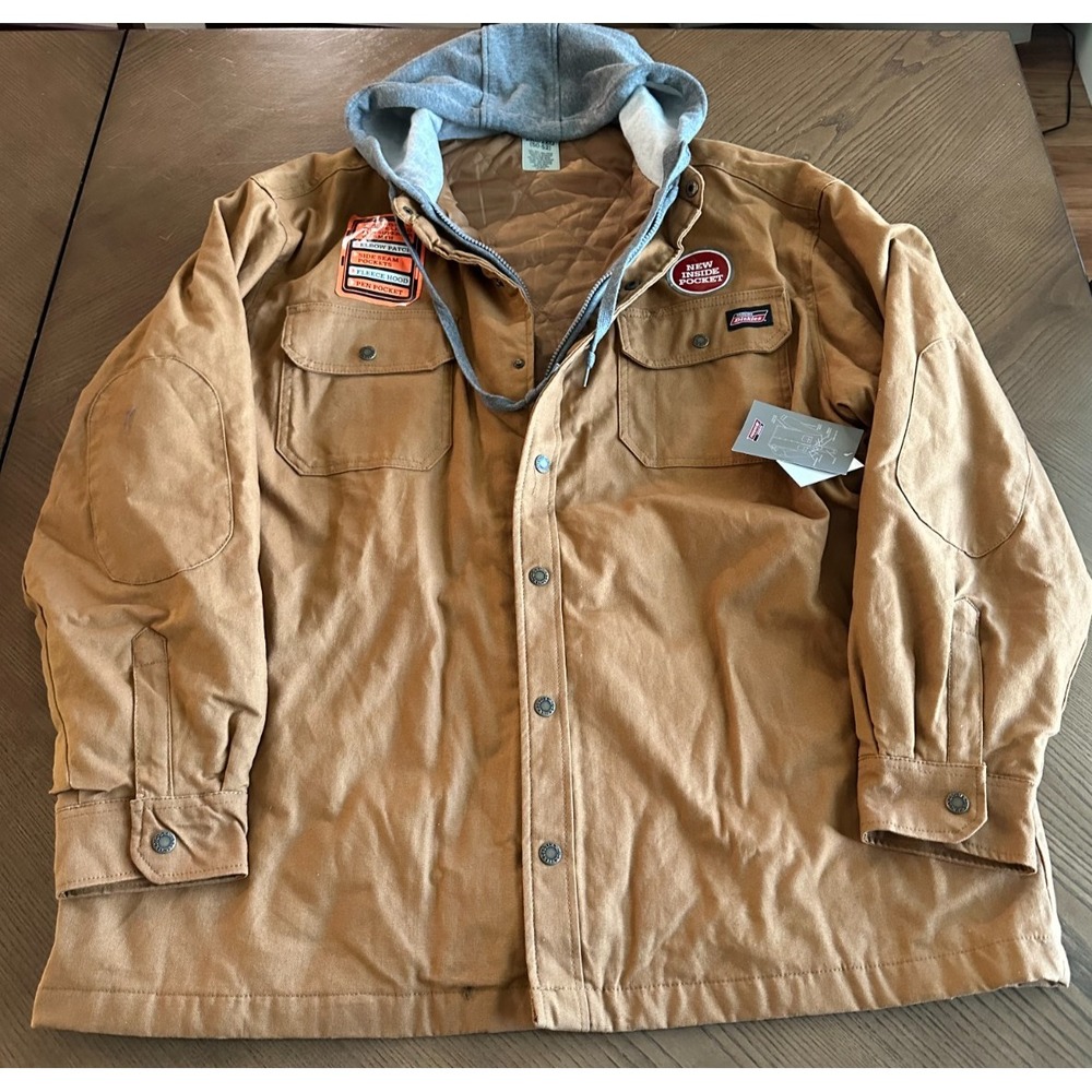 Dickies Hooded Canvas Shirt‎ Jacket XXL Brown NWT Quilted Workwear Streetwear